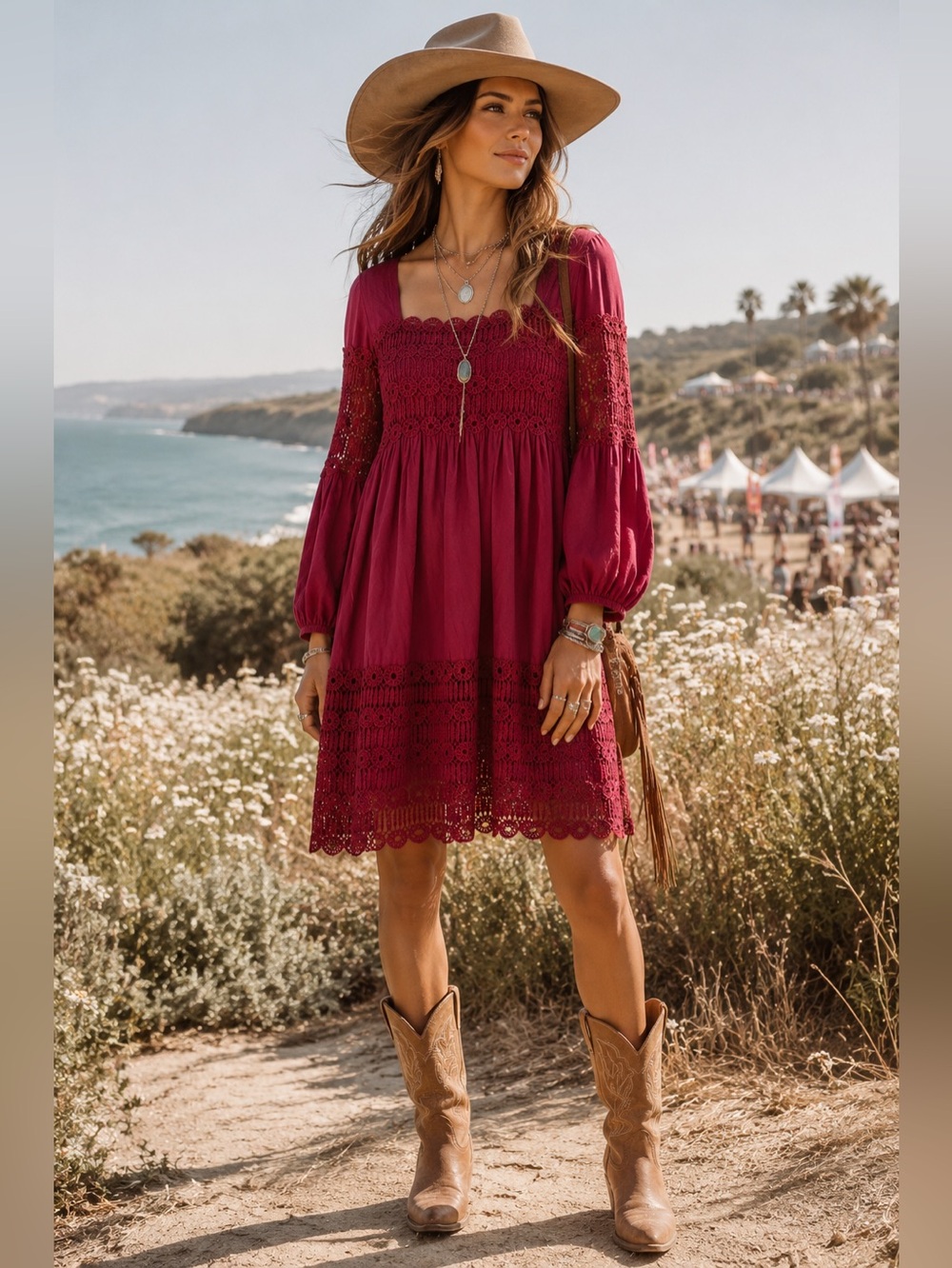 Anthropologie FLOREAT Babydoll Dress 8 Lace Prairie Cottage Cowgirl Festival